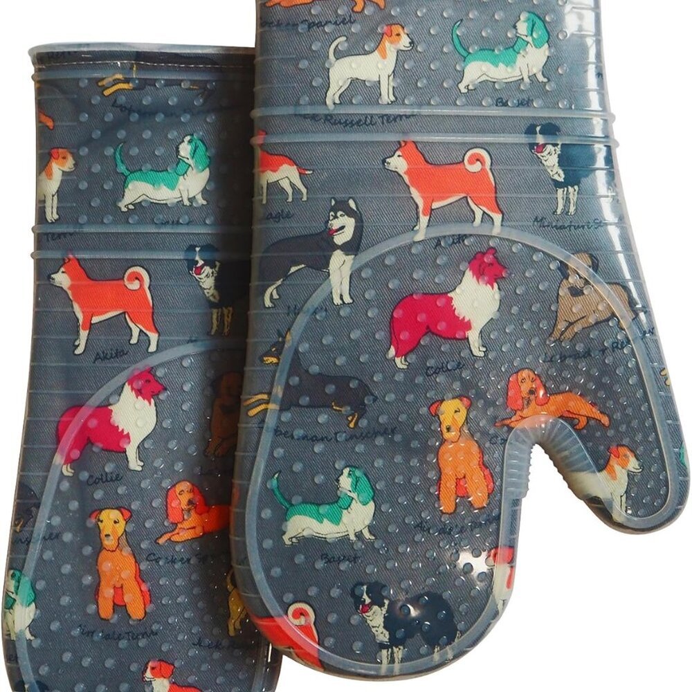 Oven Mitts Set of 2 with Transparent Clear Silicone Shell and Nice Dog Printing